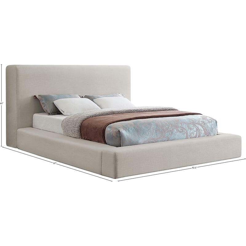 Pemberly Row Contemporary Beige Linen Textured Fabric King Bed