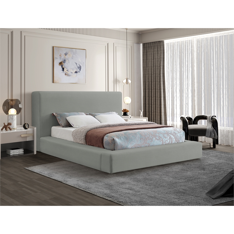 Pemberly Row Contemporary Gray Linen Textured Fabric King Bed