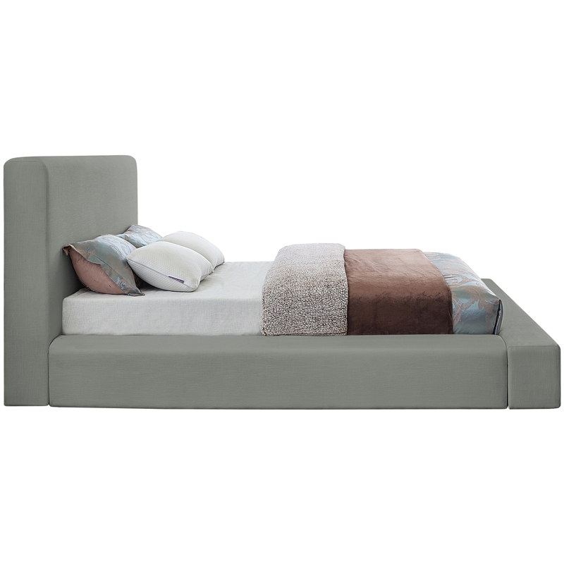 Pemberly Row Contemporary Gray Linen Textured Fabric King Bed