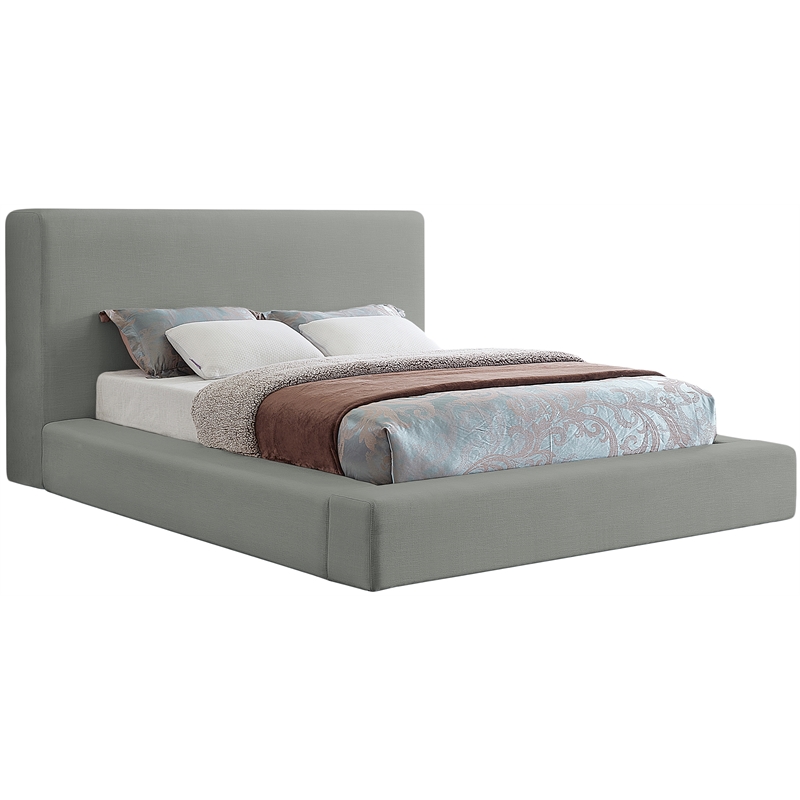 Pemberly Row Contemporary Gray Linen Textured Fabric King Bed