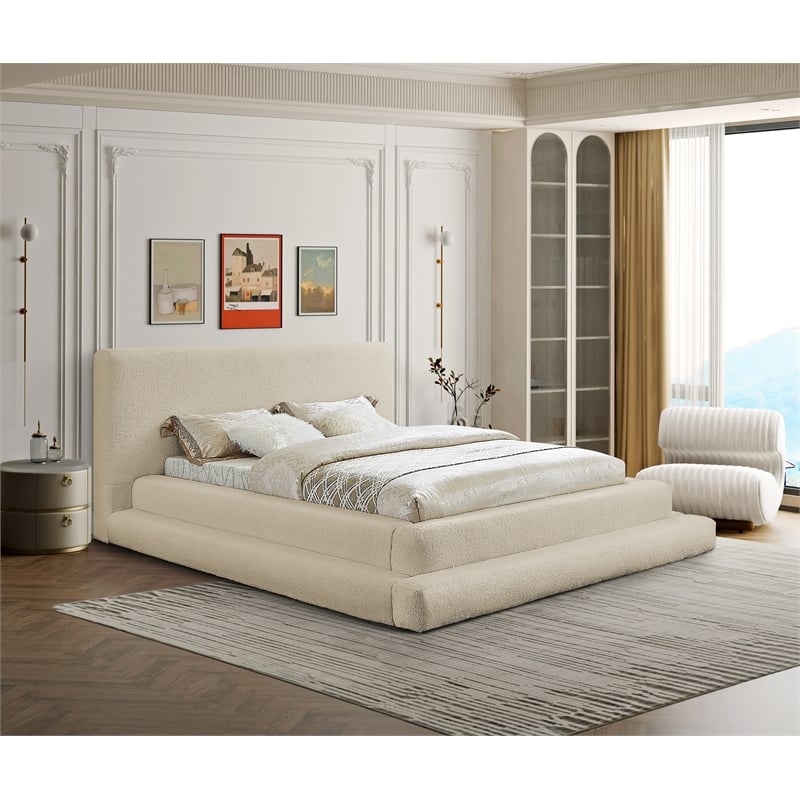 Pemberly Row Modern / Contemporary Beige Teddy Fabric King Bed