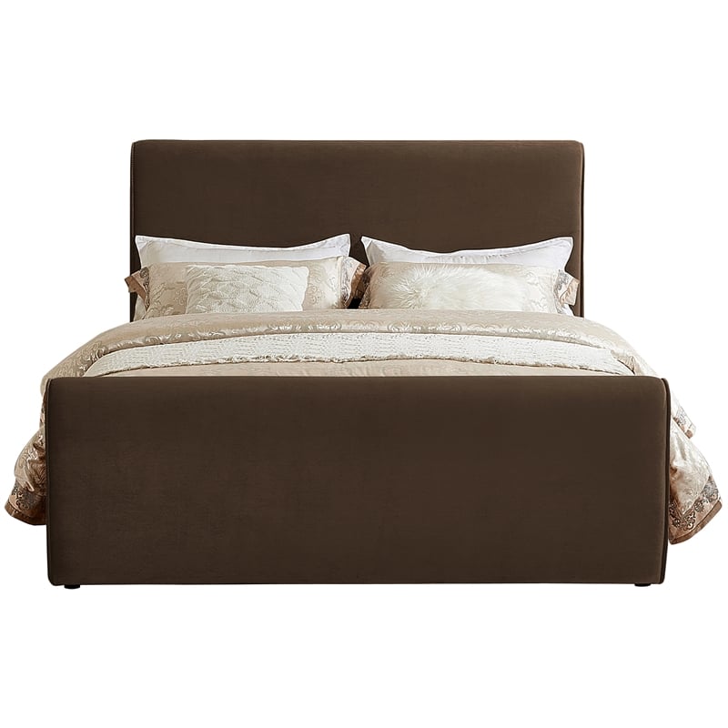 Pemberly Row Modern / Contemporary Brown Finish Velvet King Bed