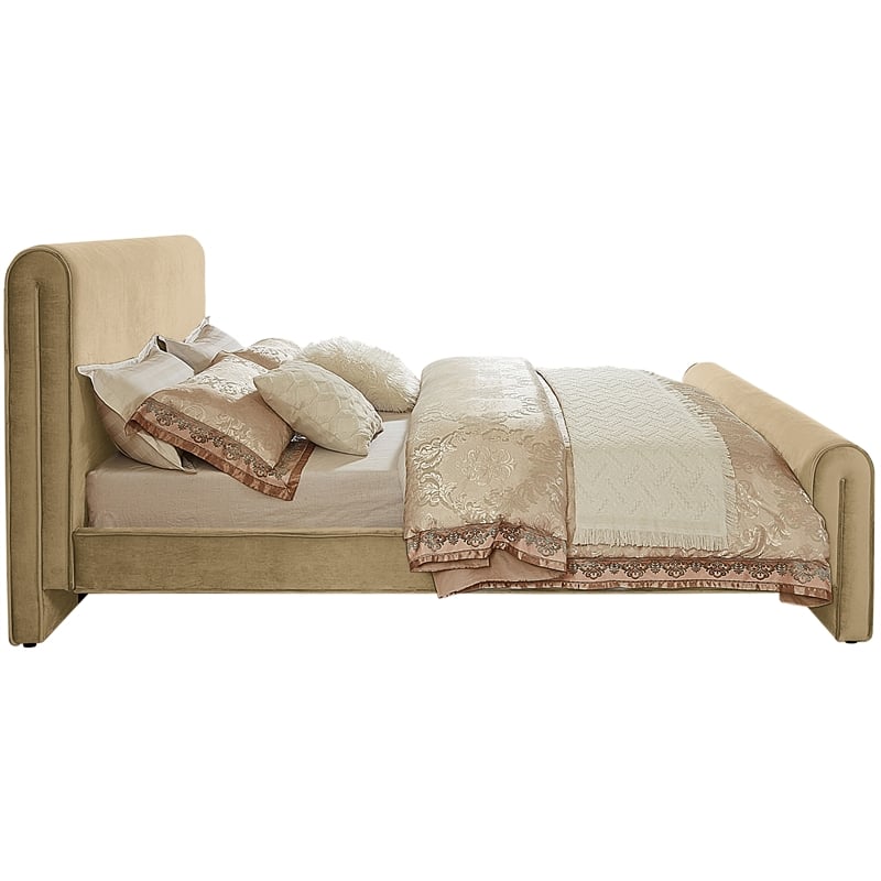Pemberly Row Modern / Contemporary Rich Soft Camel Velvet Queen Bed