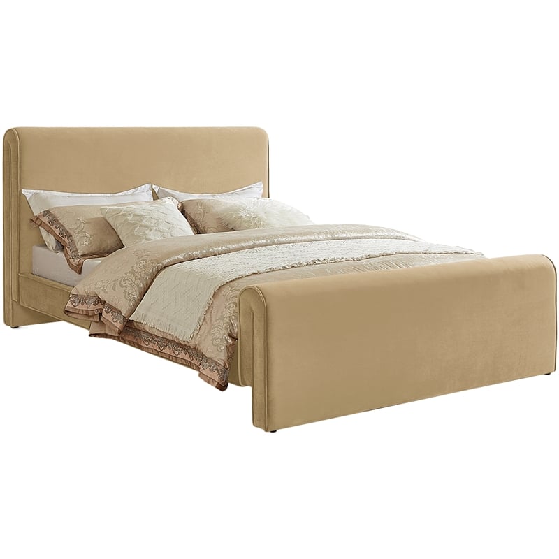 Pemberly Row Modern / Contemporary Rich Soft Camel Velvet Queen Bed