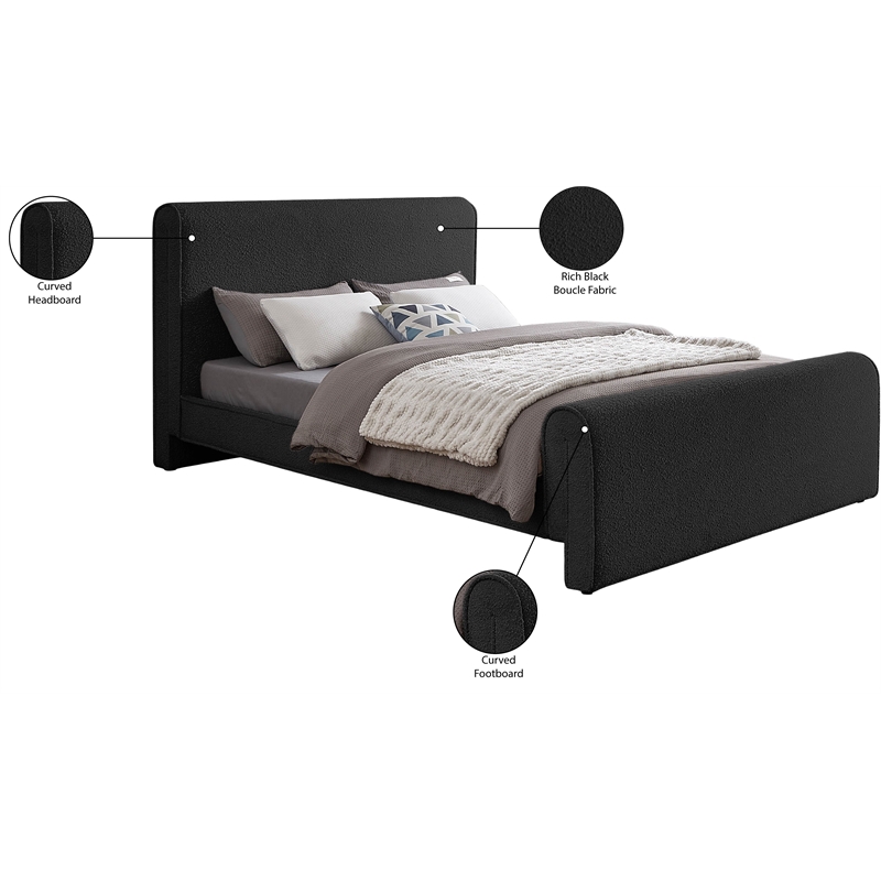 Pemberly Row Modern / Contemporary Black Boucle Fabric King Bed
