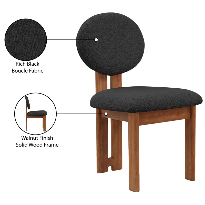 Pemberly Row Modern Black Boucle Fabric Dining Chair (Set of 2)