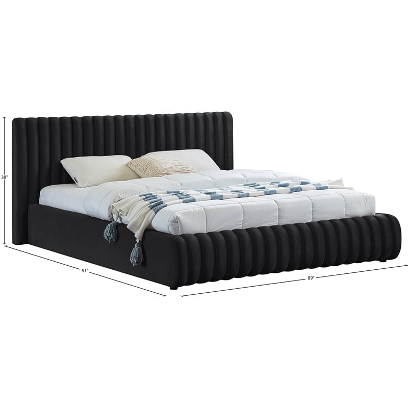 Pemberly Row Modern / Contemporary Black Finish Velvet King Bed