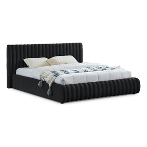 Pemberly Row Modern / Contemporary Black Finish Velvet King Bed