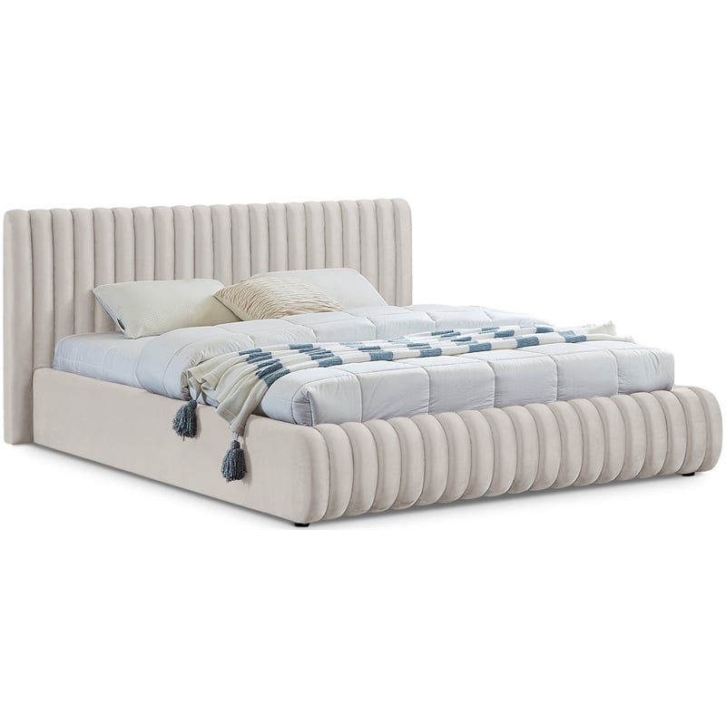 Pemberly Row Modern / Contemporary Cream Finish Velvet Queen Bed
