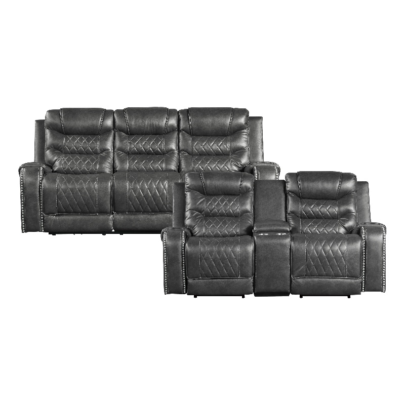 Pemberly Row 2-Piece Upholstered Power Reclining Sofa Set in Gray