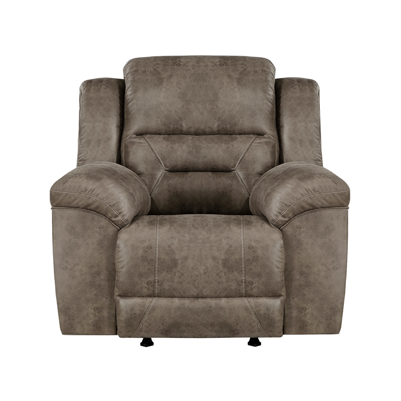Pemberly Row Polished Microfiber Upholstered Rocker Reclining Chair in Brown