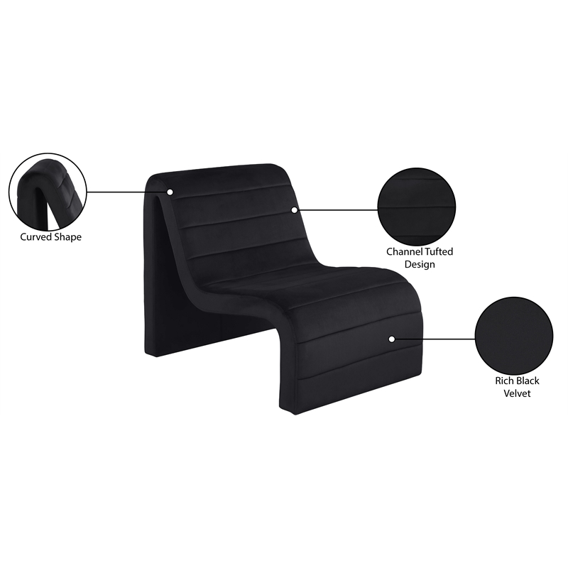 Pemberly Row Modern / Contemporary Black Velvet Accent Chair
