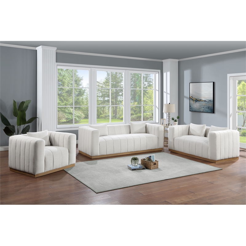 Pemberly Row Modern / Contemporary Cream Linen Textured Fabric Sofa