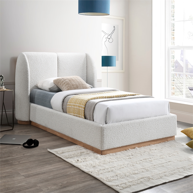 Pemberly Row Modern / Contemporary Cream Boucle Fabric Twin Bed