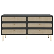 Pemberly Row 6-Drawer Particleboard and Rattan Dresser in Black
