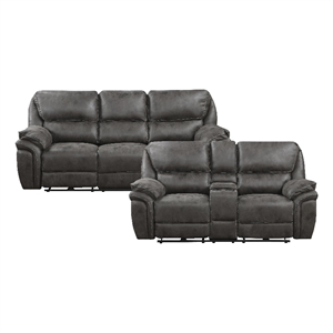 Pemberly Row 2-Piece Microfiber Power Reclining Sofa Set in Gray