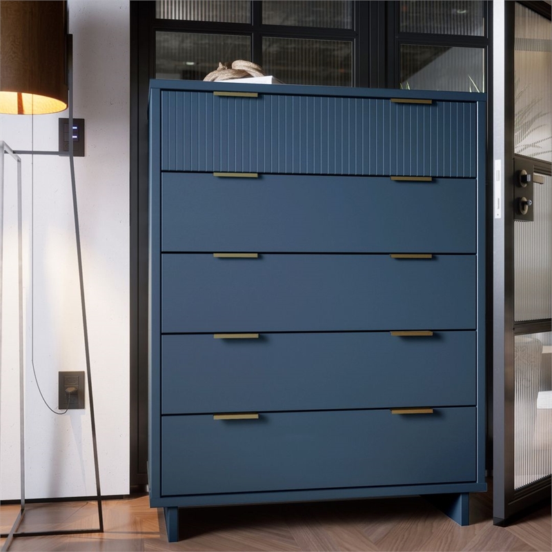 Pemberly Row Modern Tall Engineered Wood Dresser in Midnight Blue