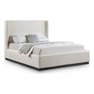 Pemberly Row Contemporary Beige Linen Textured Fabric King Bed