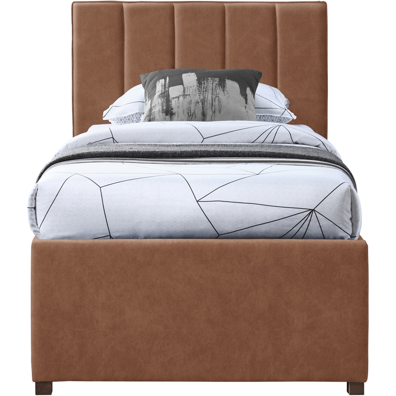 Pemberly Row Contemporary Cognac Vegan Leather Twin Trundle Bed