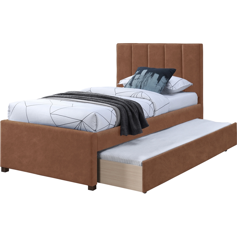 Pemberly Row Contemporary Cognac Vegan Leather Twin Trundle Bed