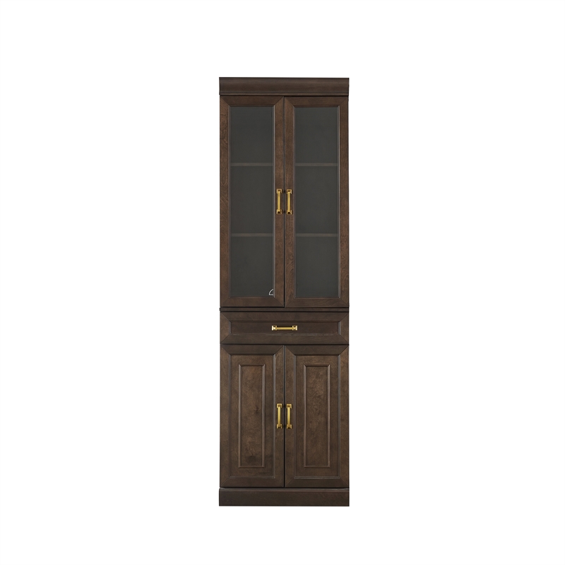 Pemberly Row Glass Door Wood Kitchen Storage Pantry in Coffee
