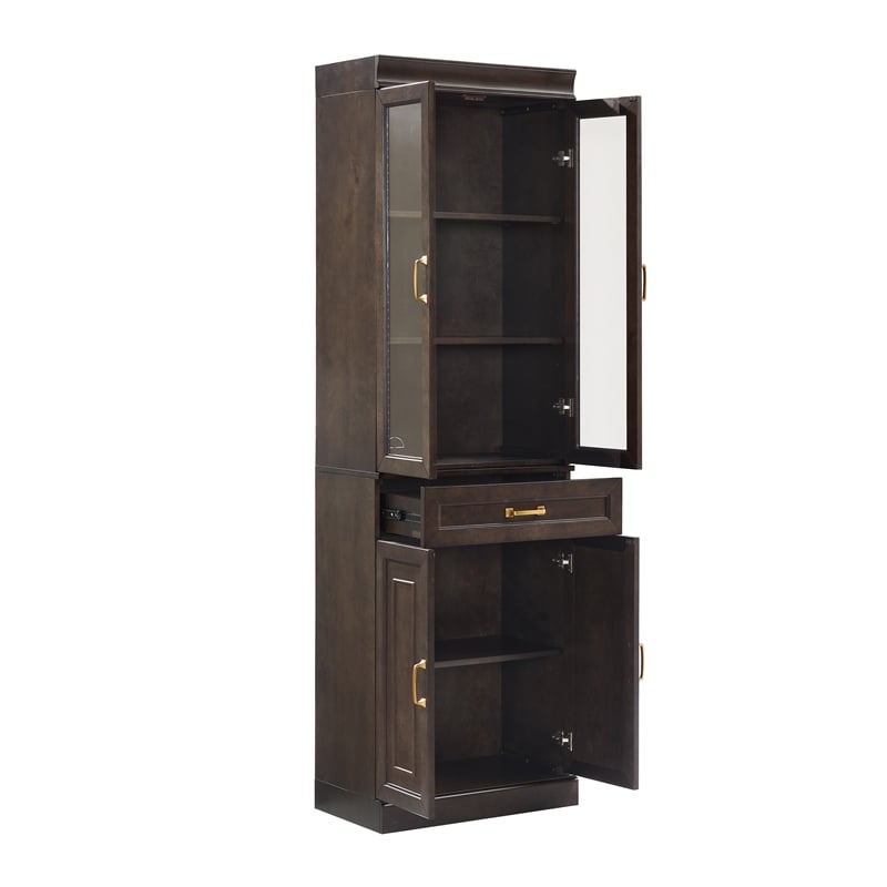 Pemberly Row Glass Door Wood Kitchen Storage Pantry in Coffee