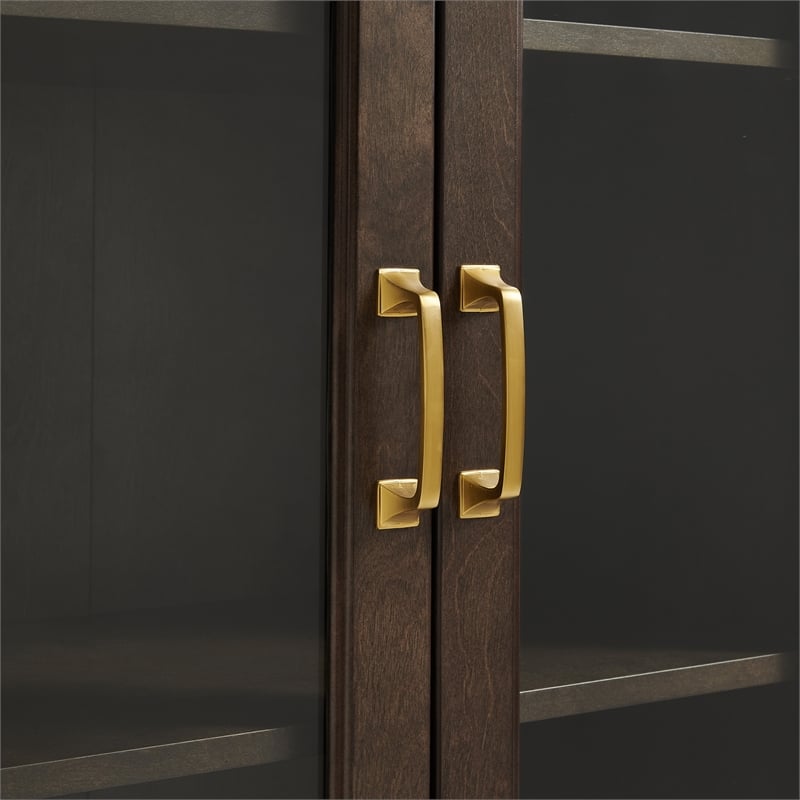 Pemberly Row Glass Door Wood Kitchen Storage Pantry in Coffee