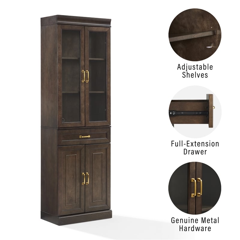 Pemberly Row Glass Door Wood Kitchen Storage Pantry in Coffee