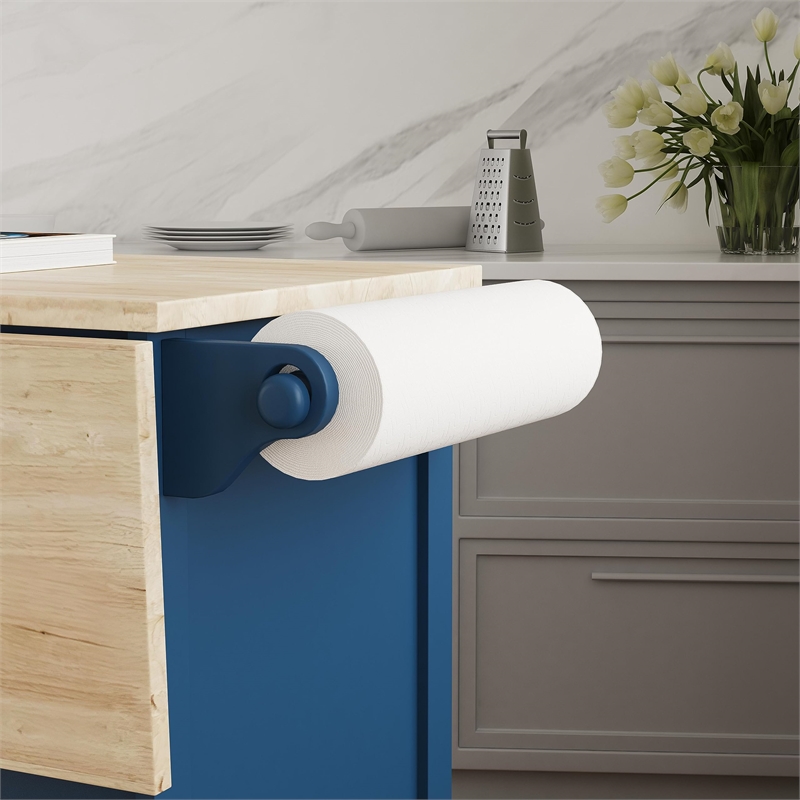 Pemberly Row Traditional Engineered Wood Kitchen Cart in Blue/Brass