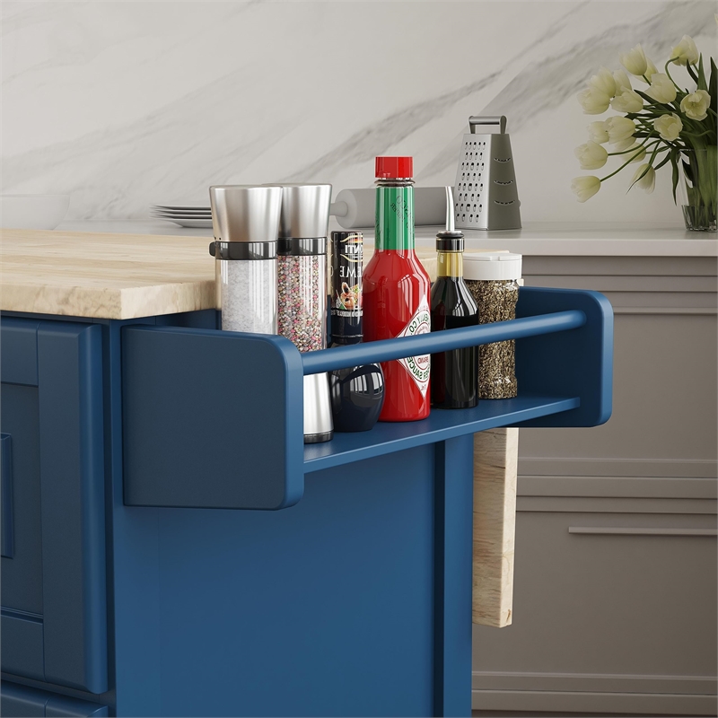 Pemberly Row Traditional Engineered Wood Kitchen Cart in Blue/Brass