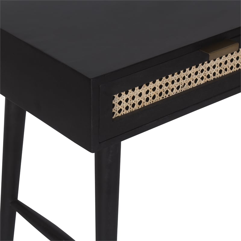 Pemberly Row Modern Solid Wood Desk w/ Built-in-Outlet in Black