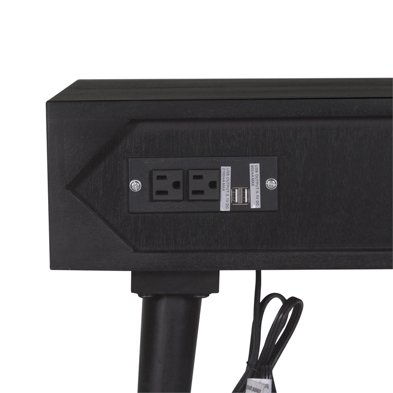 Pemberly Row Modern Solid Wood Desk w/ Built-in-Outlet in Black