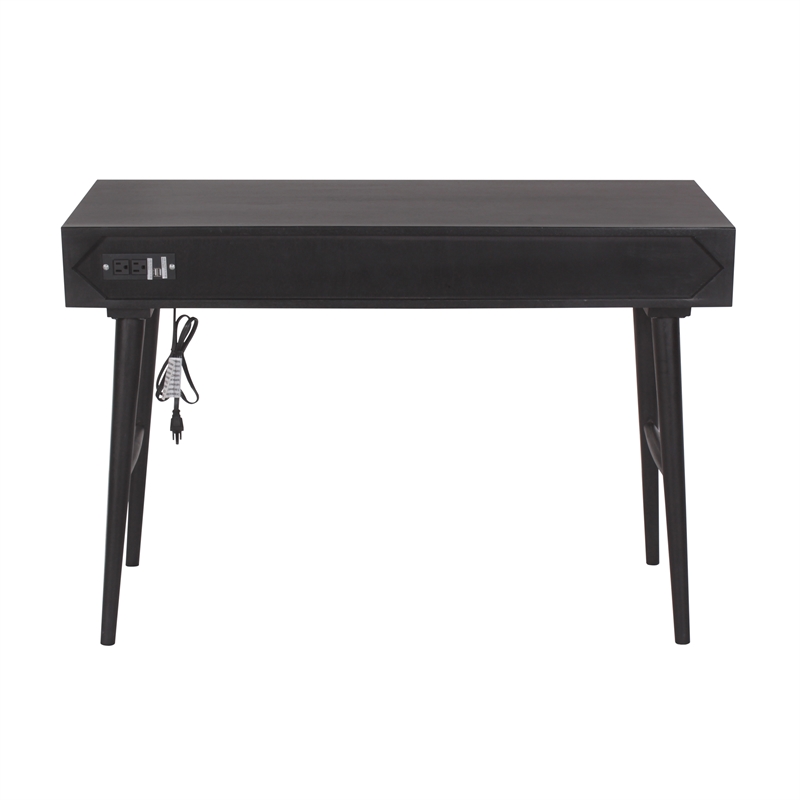 Pemberly Row Modern Solid Wood Desk w/ Built-in-Outlet in Black