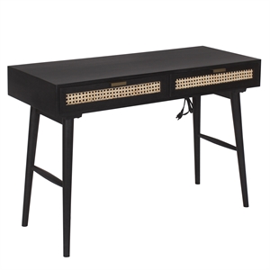 Pemberly Row Modern Solid Wood Desk w/ Built-in-Outlet in Black