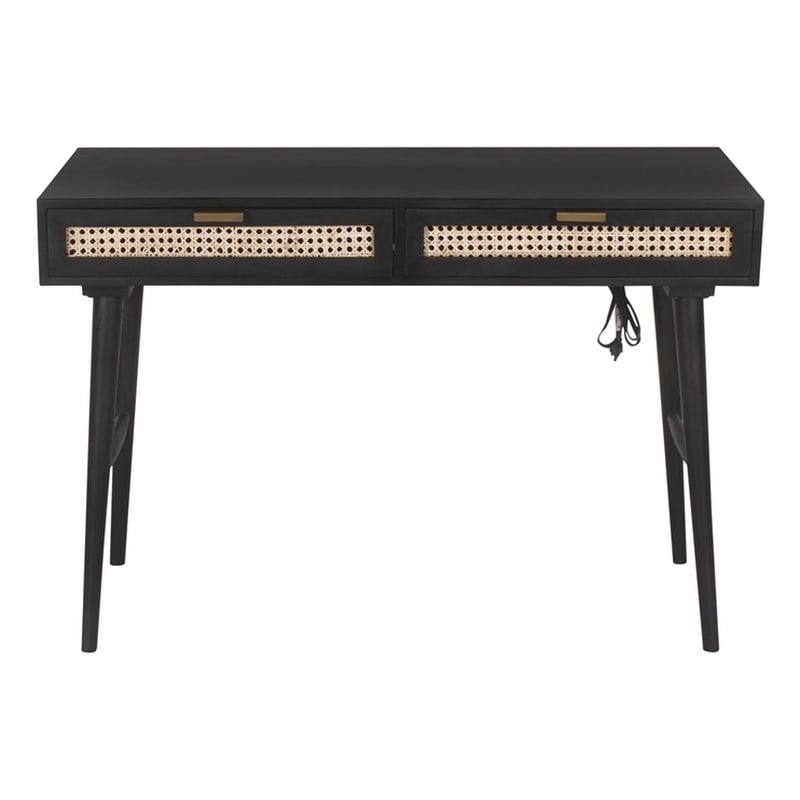 Pemberly Row Modern Solid Wood Desk w/ Built-in-Outlet in Black