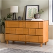 Pemberly Row Modern Detailed 6-Drawer Solid Wood Dresser 60 Inch Caramel