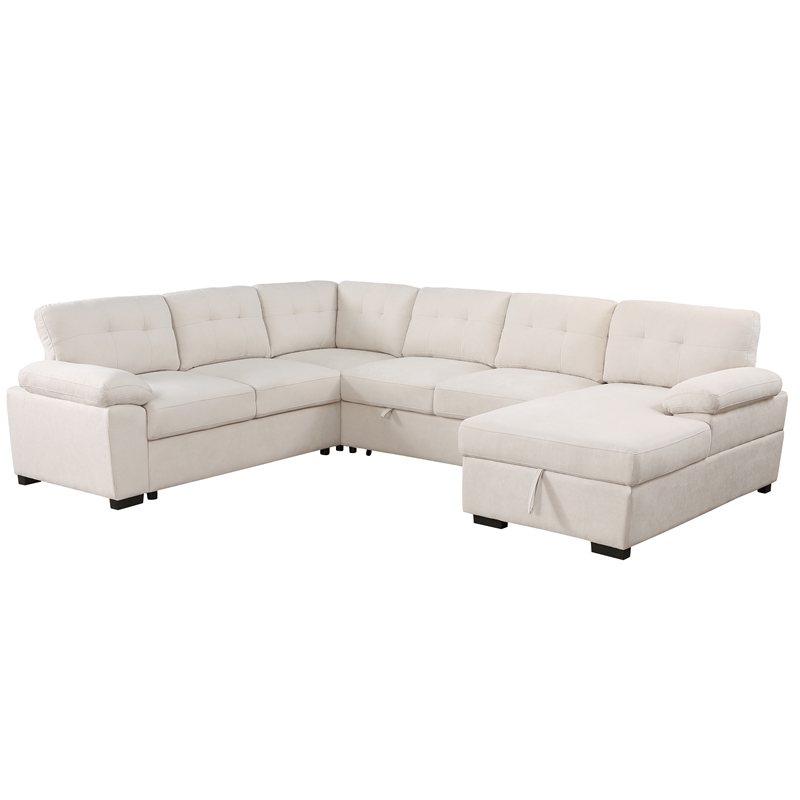 Pemberly Row U-Shaped Sleeper Sectional Sofa Pull Out Bed Storage Chaise Sofabed