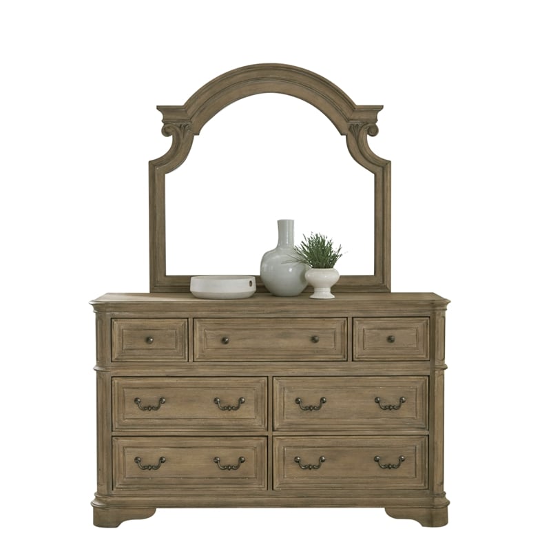 Pemberly Row Contemporary Dresser & Mirror in Weathered Bisque