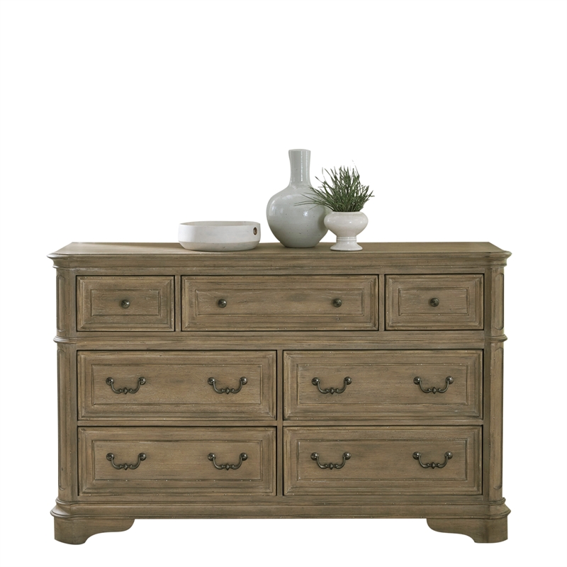 Pemberly Row Contemporary Dresser & Mirror in Weathered Bisque
