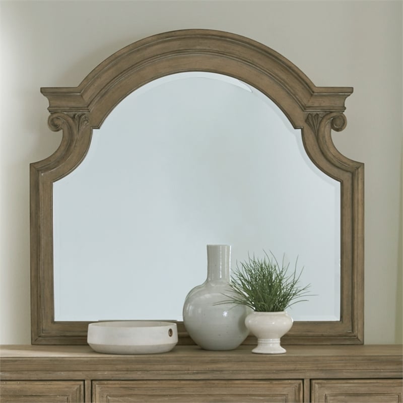 Pemberly Row Contemporary Dresser & Mirror in Weathered Bisque