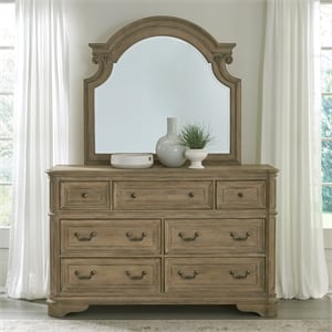 Pemberly Row Contemporary Dresser & Mirror in Weathered Bisque