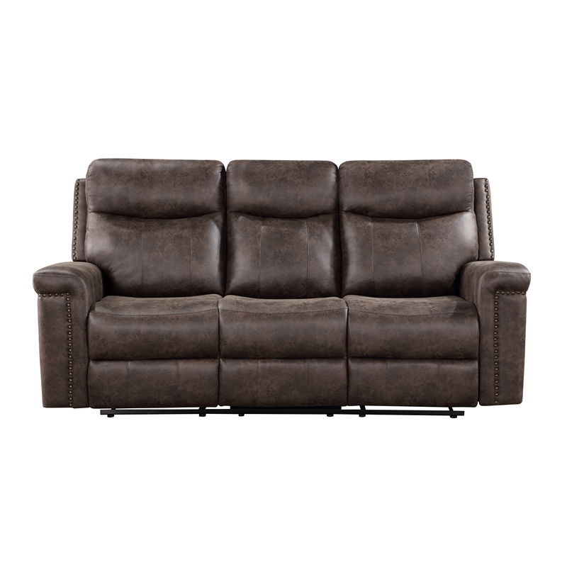 Pemberly Row Polyester Fabric Sofa with Dual Recliner in Mocha