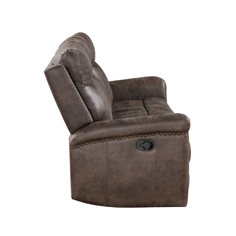 Pemberly Row Polyester Fabric Sofa with Dual Recliner in Mocha