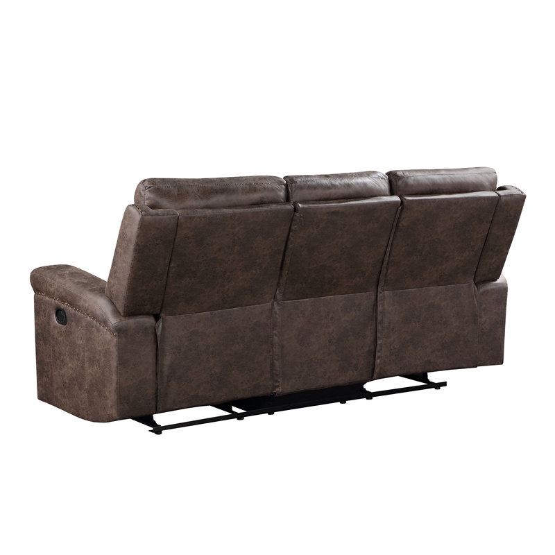 Pemberly Row Polyester Fabric Sofa with Dual Recliner in Mocha