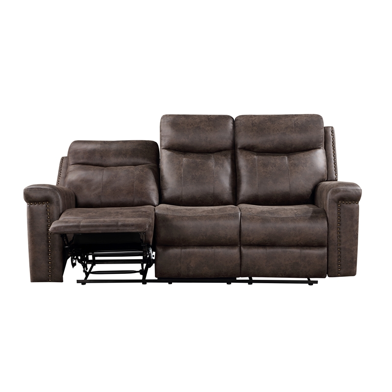 Pemberly Row Polyester Fabric Sofa with Dual Recliner in Mocha