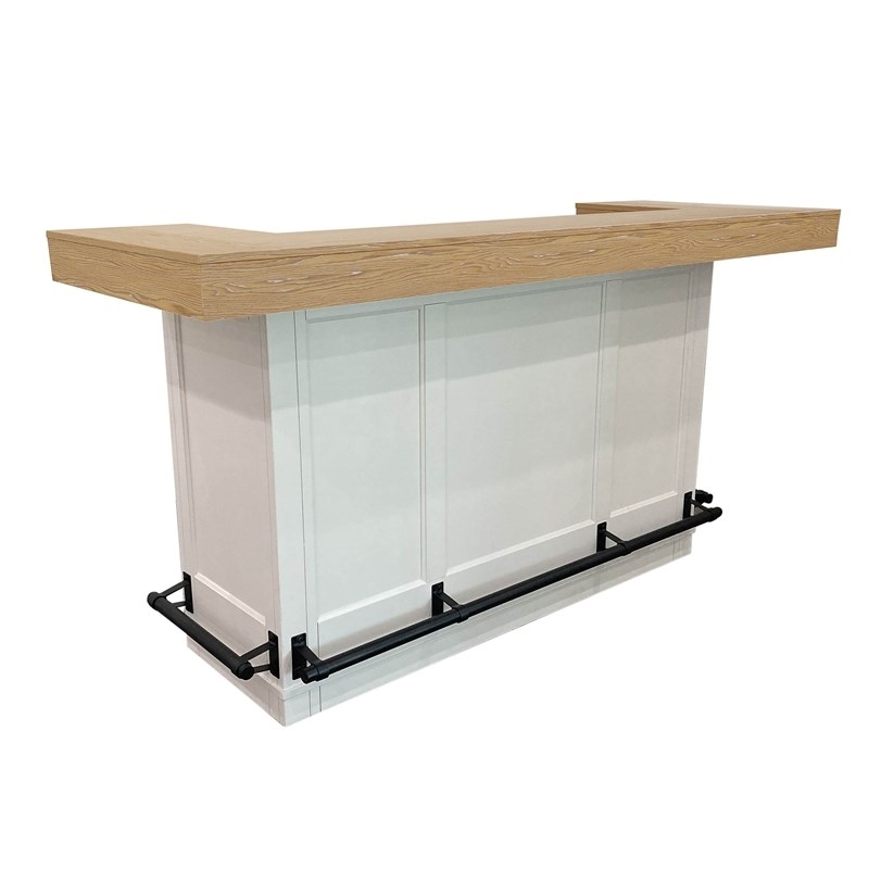 Pemberly Row Modern Wood Bar with Quartz Insert in White/Natural