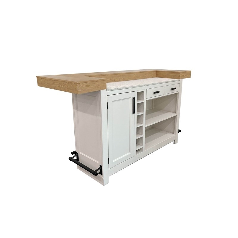 Pemberly Row Modern Wood Bar with Quartz Insert in White/Natural