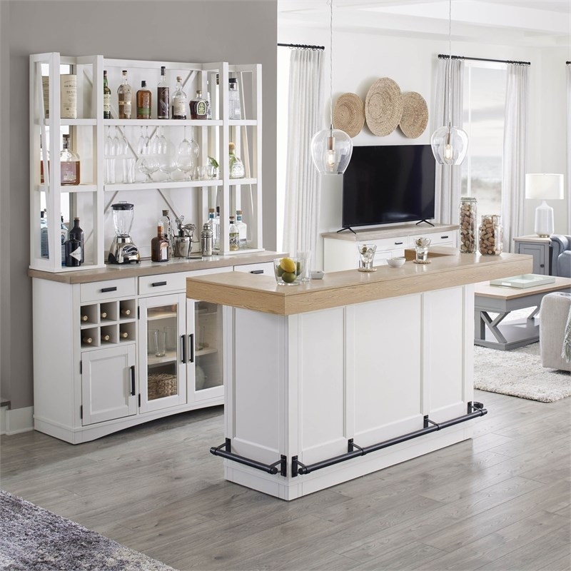 Pemberly Row Modern Wood Bar with Quartz Insert in White/Natural