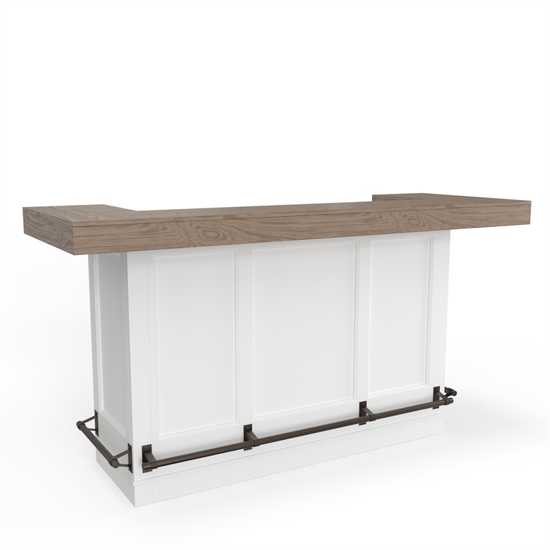 Pemberly Row Modern Wood Bar with Quartz Insert in White/Natural