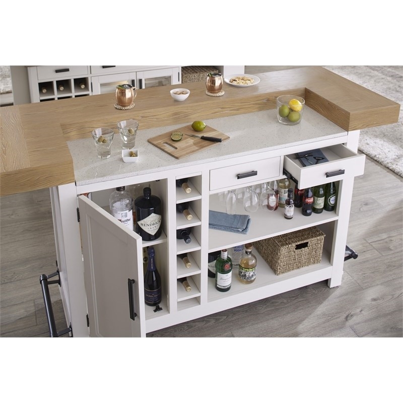 Pemberly Row Modern Wood Bar with Quartz Insert in White/Natural